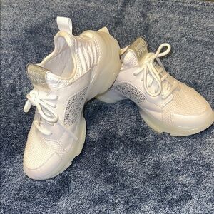 Steve Madden White and Silver Sneakers